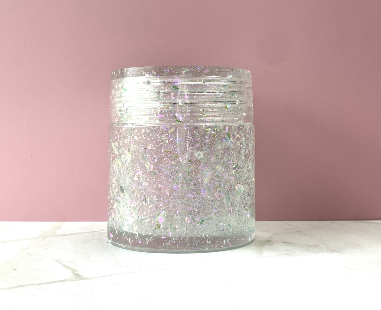 Iridescent Flake Large Round Jar with Potion Bottle Decal | Spell Jar | Stash Jar | Handmade Home Décor