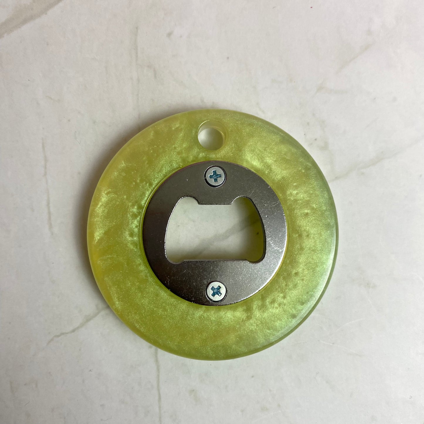Lime Green Pearl Round Bottle Opener | Handmade Barware