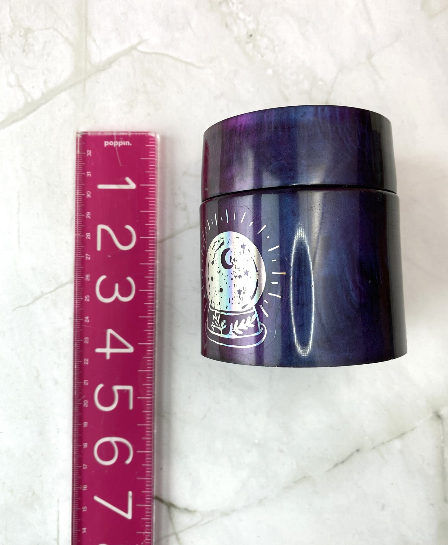 Purple Pearl Large Round Jar with Crystal Ball Decal | Spell Jar | Stash Jar | Handmade Home Décor