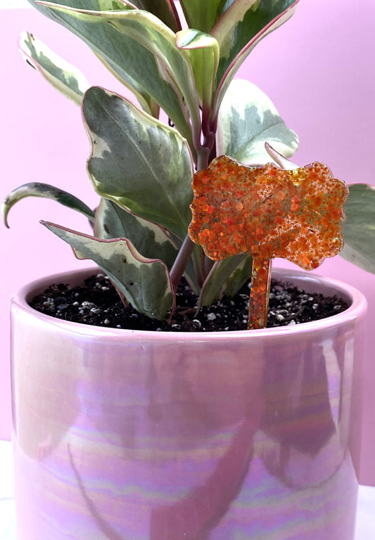 Plant Marker | Orange Glitter Scallop | Handmade Garden Décor