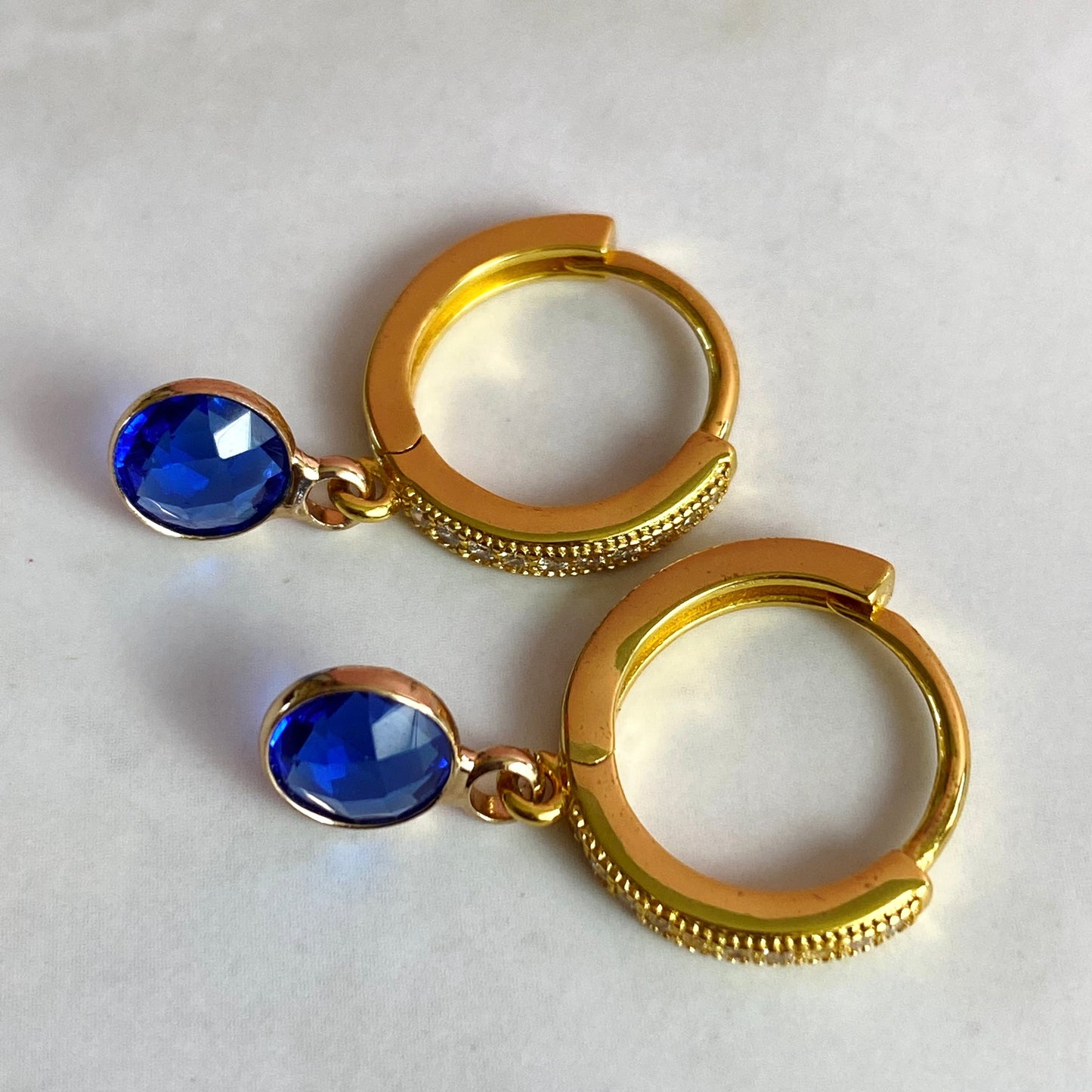 Dainty Birthstone Huggie Hoop Earrings | September Sapphire CZ | Handmade Jewelry