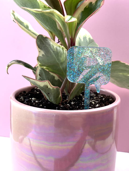 Plant Marker | Aqua Glitter Speech Bubble | Handmade Garden Décor