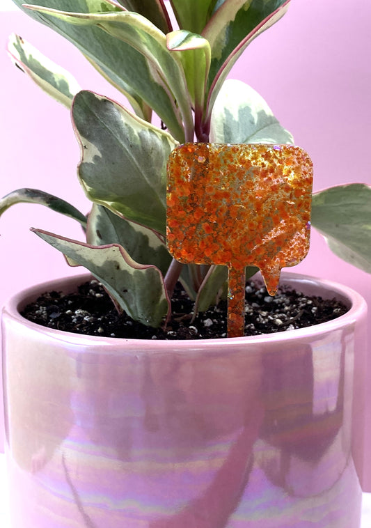 Plant Marker | Orange Glitter Speech Bubble | Handmade Garden Décor