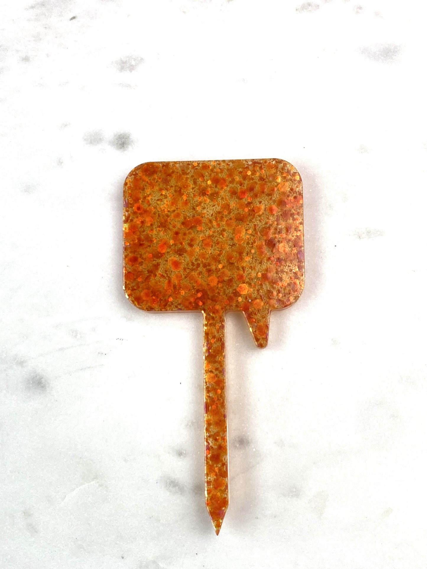 Plant Marker | Orange Glitter Speech Bubble | Handmade Garden Décor