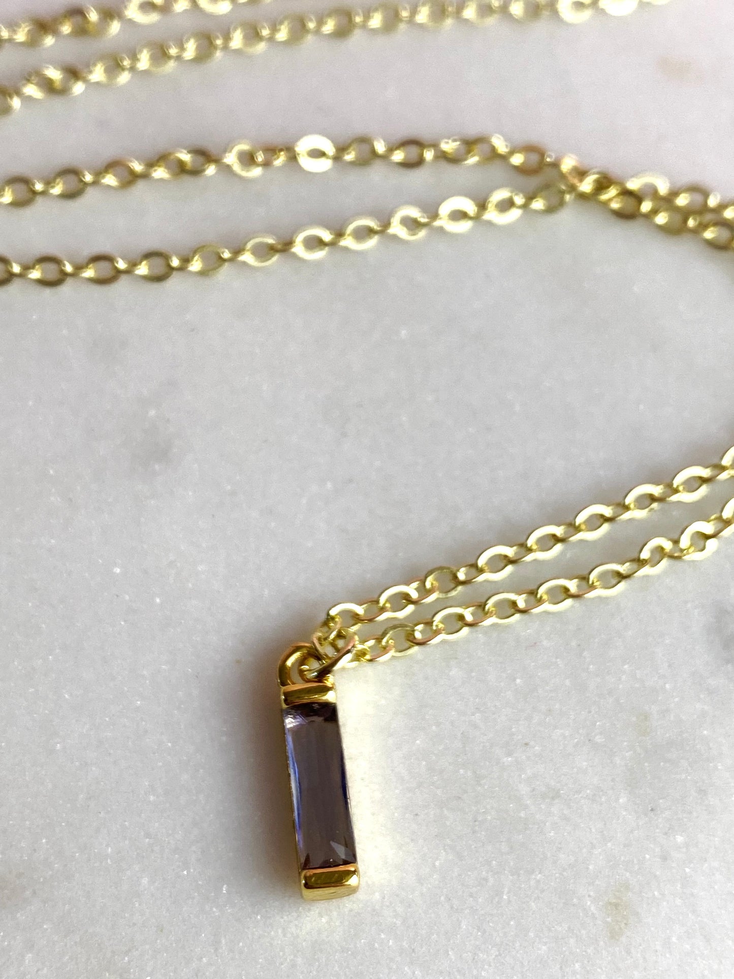 Dainty Gold-Plated Tanzanite Cubic Zirconia Bar Necklace | Handmade Jewelry