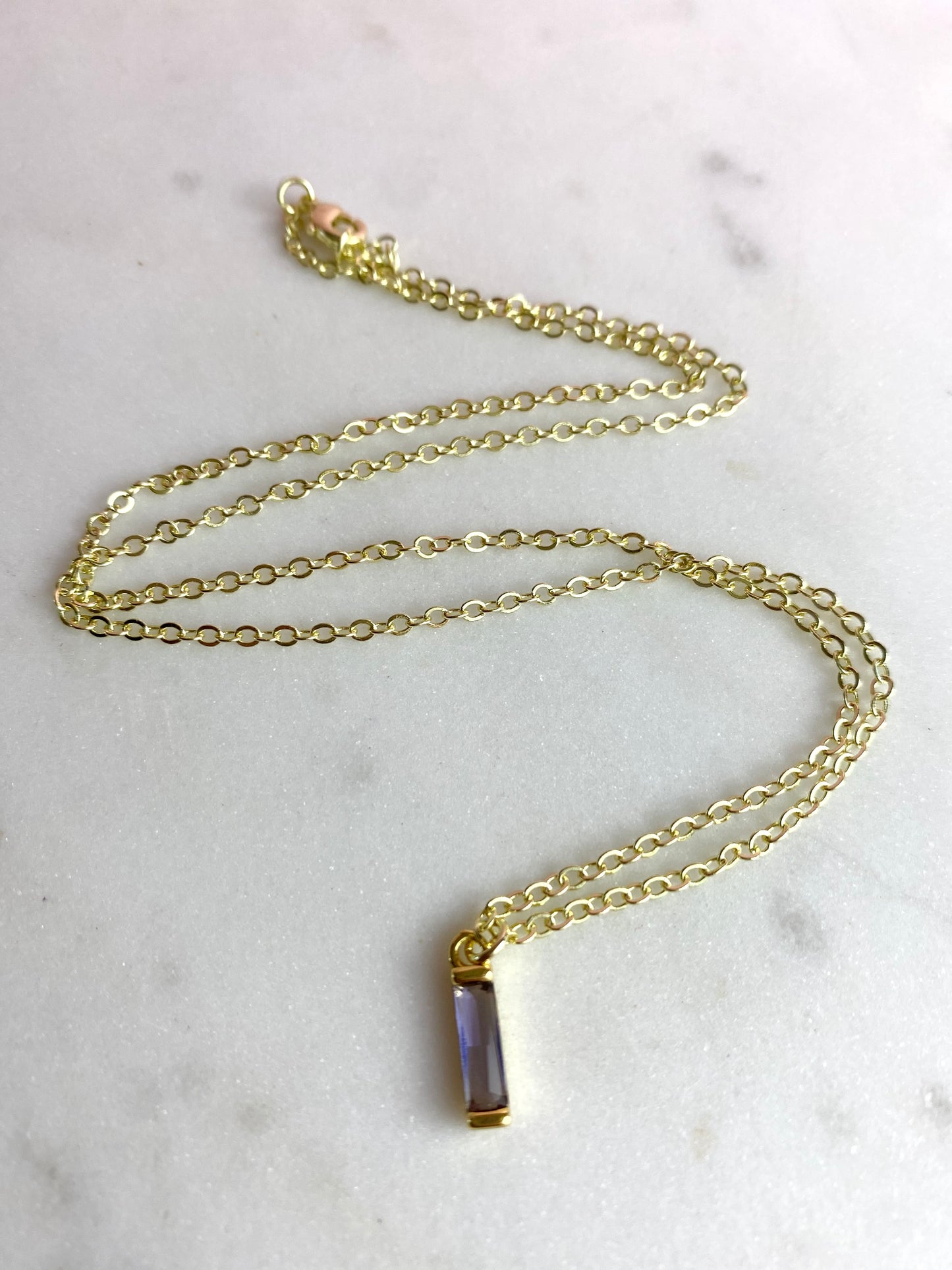 Dainty Gold-Plated Tanzanite Cubic Zirconia Bar Necklace | Handmade Jewelry