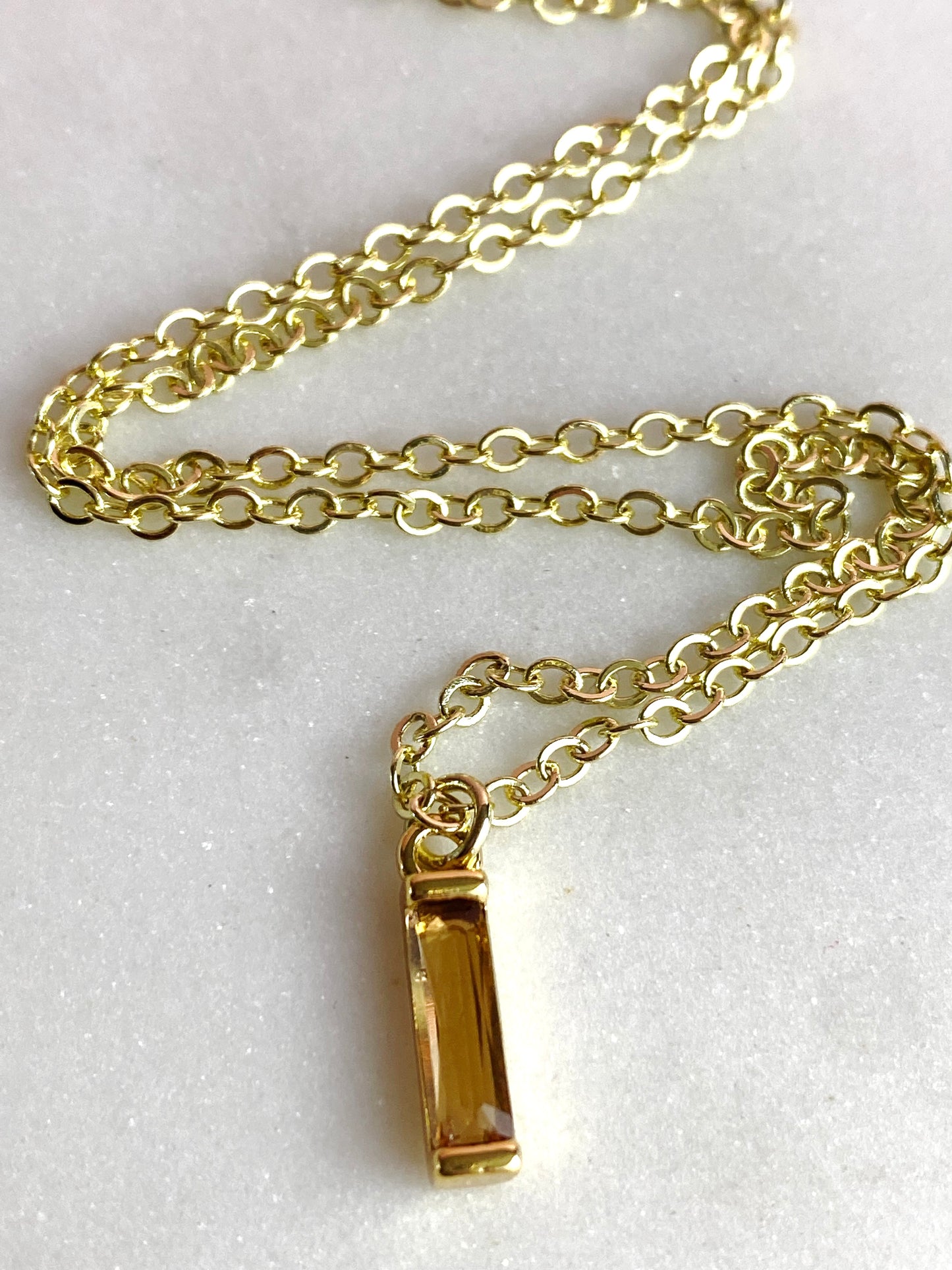 Dainty Gold-Plated Topaz Cubic Zirconia Bar Necklace | Handmade Jewelry