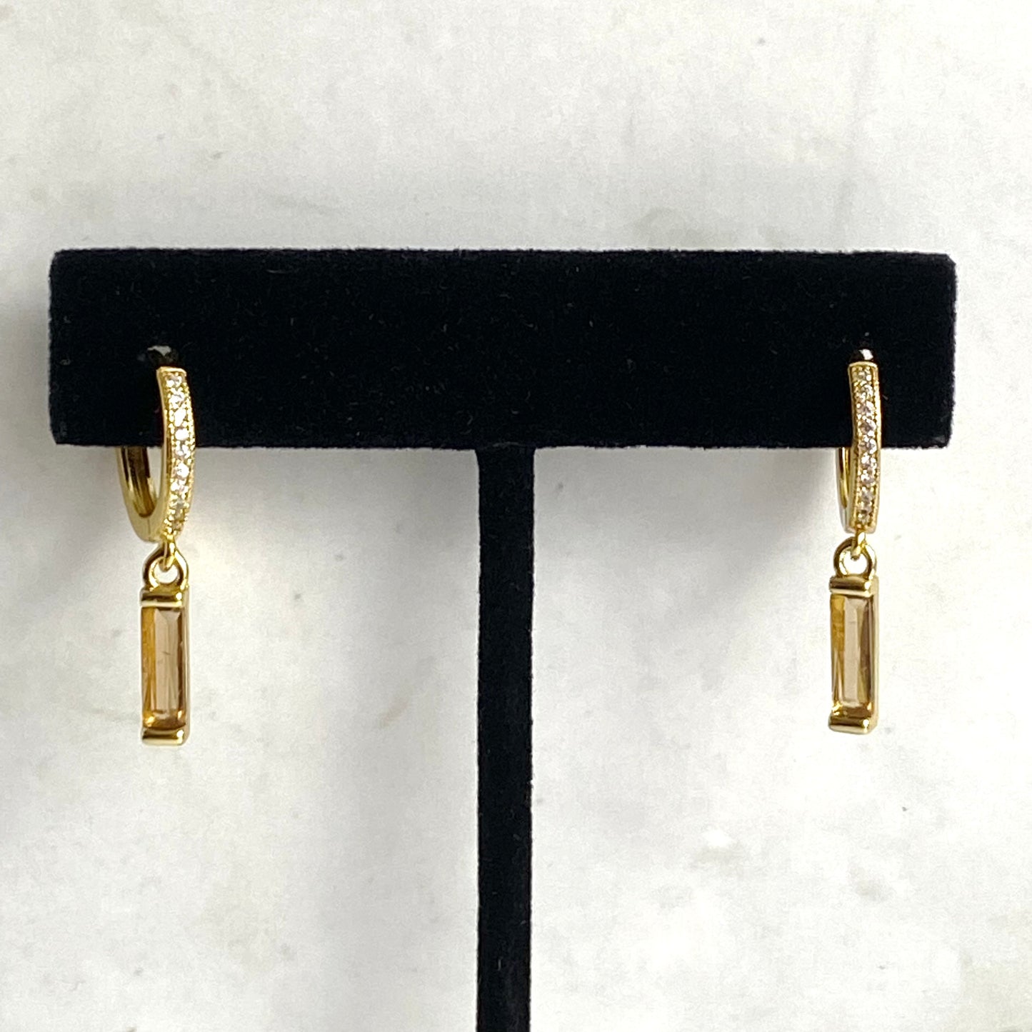Dainty Gold-Plated Topaz CZ Bar Huggie Hoop Earrings | Handmade Jewelry